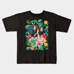 Tropical Boston Terrier Kids T-Shirt